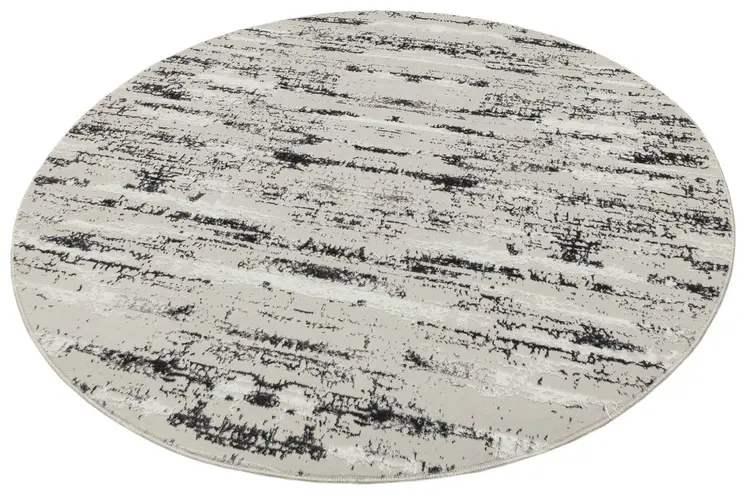 7' Silver Gray And Off White Abstract Washable Round Rug
