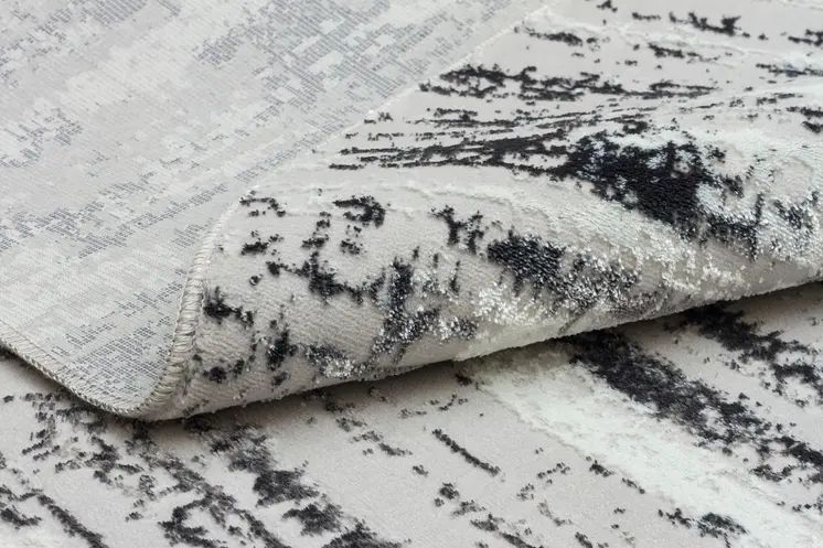 7' Silver Gray And Off White Abstract Washable Round Rug