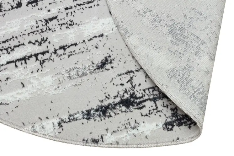 7' Silver Gray And Off White Abstract Washable Round Rug