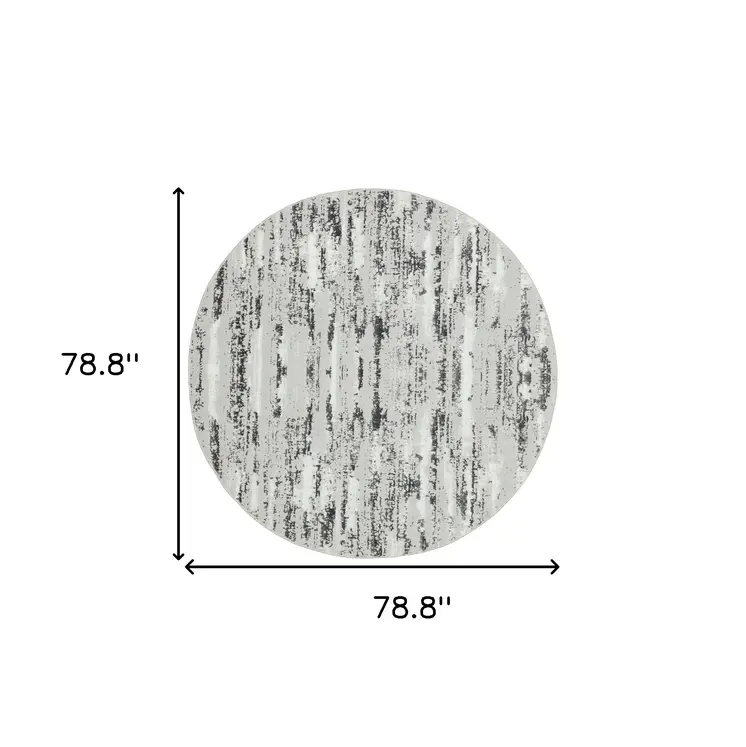7' Silver Gray And Off White Abstract Washable Round Rug