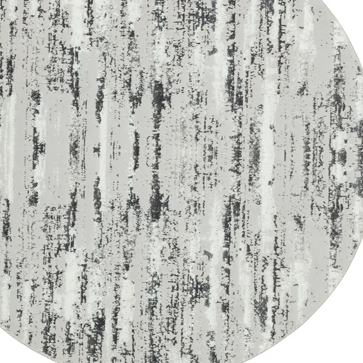 7' Silver Gray And Off White Abstract Washable Round Rug