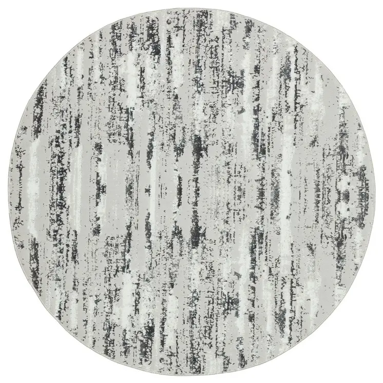 7' Silver Gray And Off White Abstract Washable Round Rug