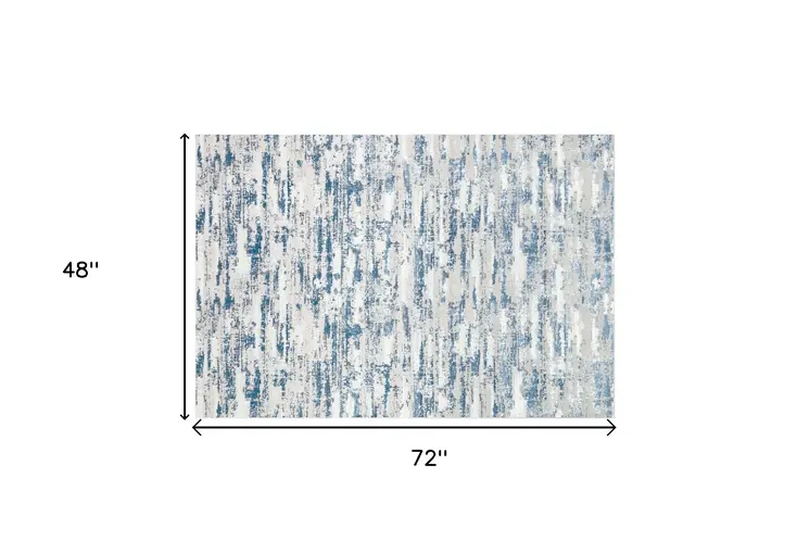 4' X 6' Navy Blue Gray And Off White Abstract Washable Area Rug