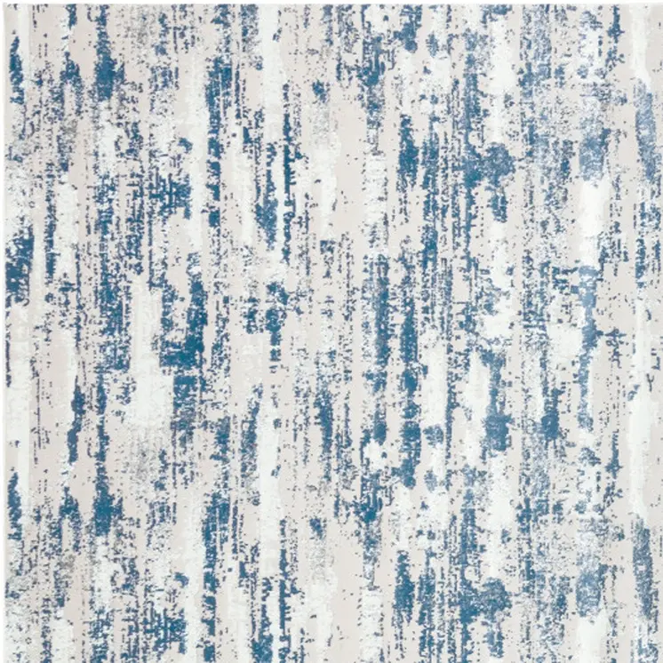 4' X 6' Navy Blue Gray And Off White Abstract Washable Area Rug