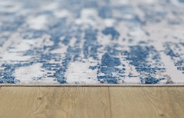 10' X 13' Navy Blue Gray And Off White Abstract Washable Area Rug