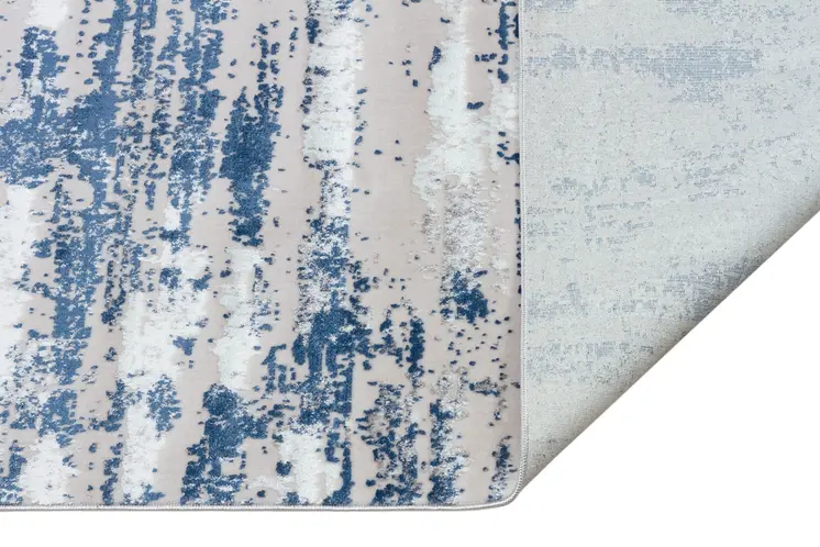 10' X 13' Navy Blue Gray And Off White Abstract Washable Area Rug