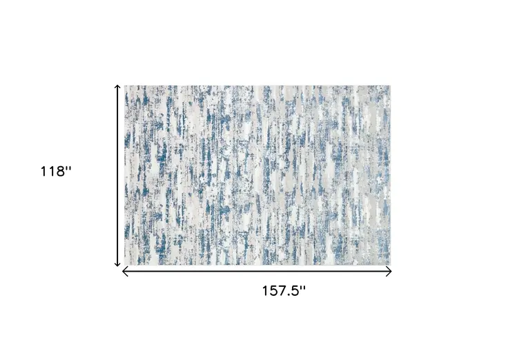 10' X 13' Navy Blue Gray And Off White Abstract Washable Area Rug