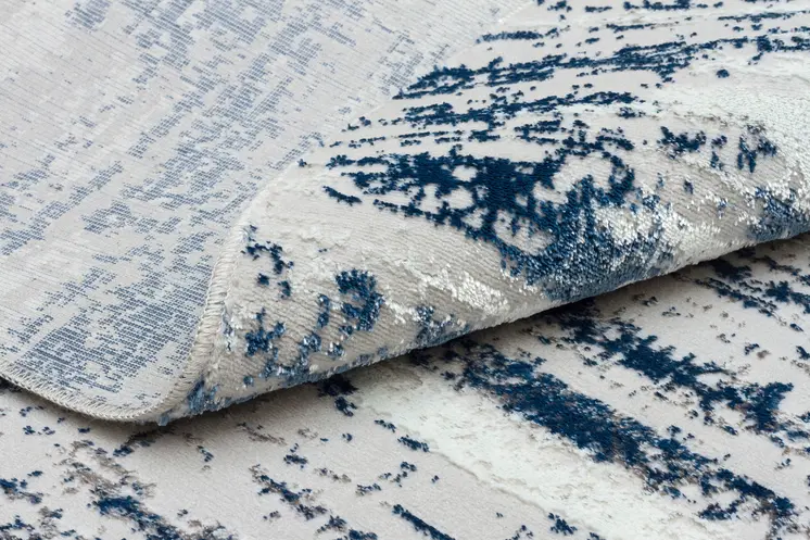 7' Navy Blue Gray And Off White Abstract Washable Round Rug