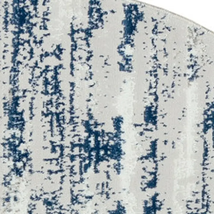 7' Navy Blue Gray And Off White Abstract Washable Round Rug