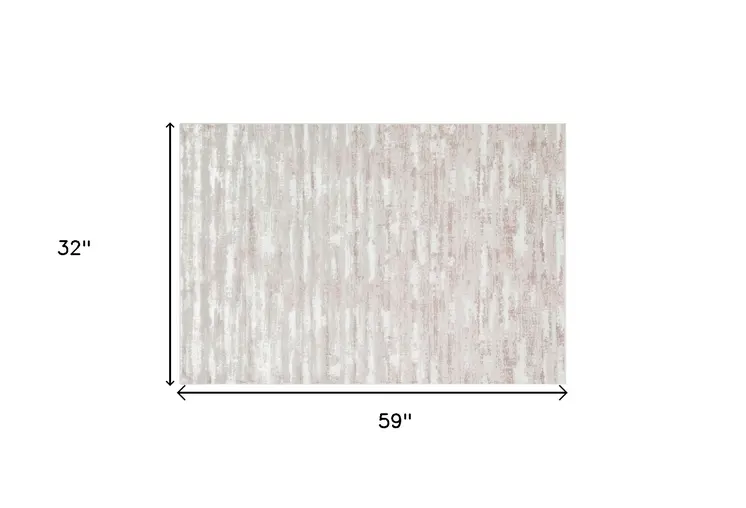 3' X 5' Pink Beige And Off White Abstract Washable Area Rug