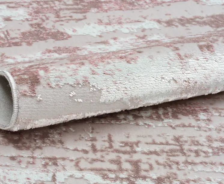 10' Beige Off White And Pink Abstract Washable Runner Rug