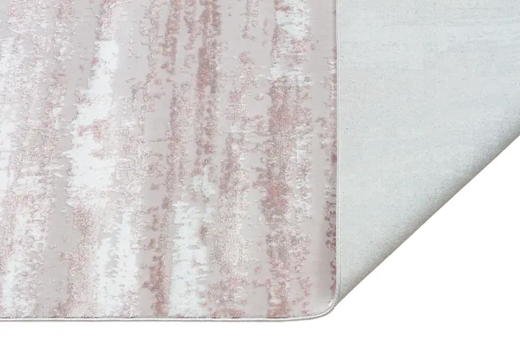 10' Beige Off White And Pink Abstract Washable Runner Rug