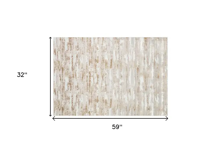3' X 5' Beige Ivory And Off White Abstract Washable Area Rug