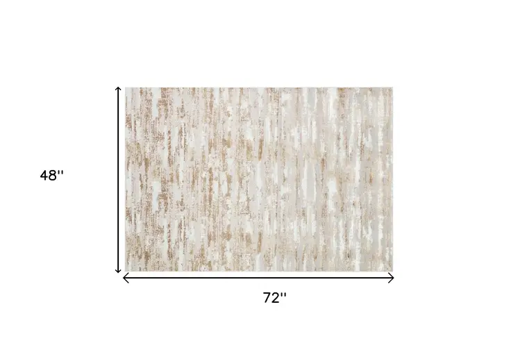 4' X 6' Beige Ivory And Off White Abstract Washable Area Rug
