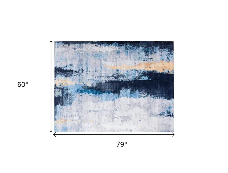 5' X 7' Blue and Yellow Abstract Printed Washable Non Skid Area Rug