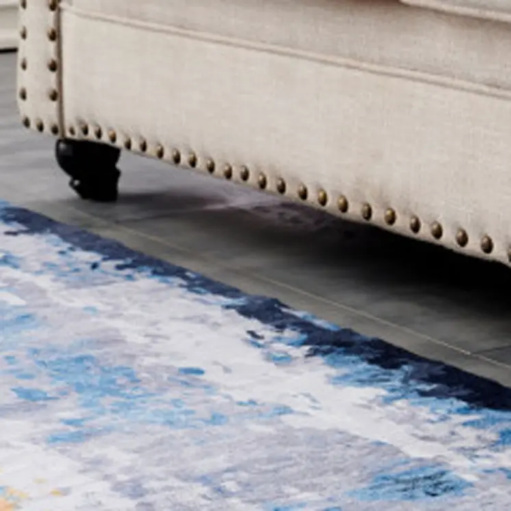 5' X 7' Blue and Yellow Abstract Printed Washable Non Skid Area Rug