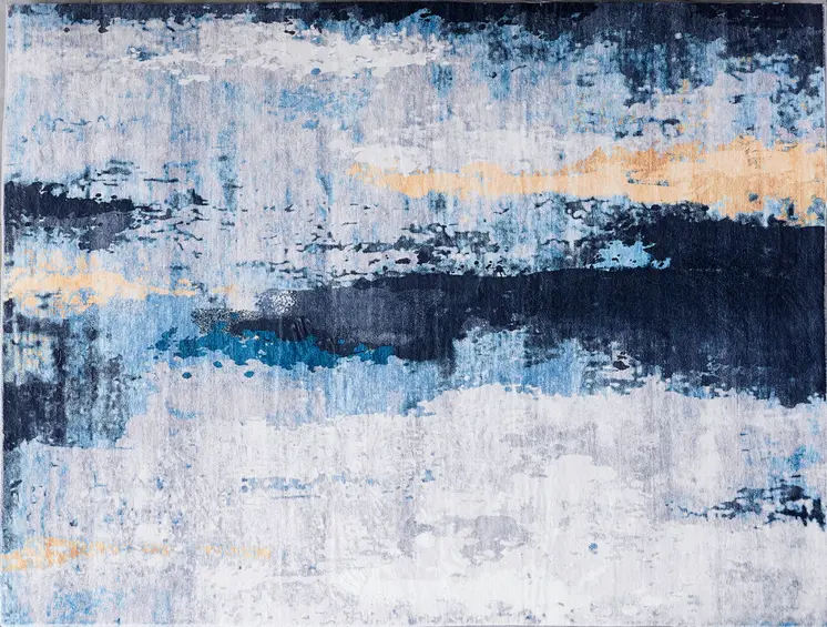 8' X 11' Blue and Yellow Abstract Printed Washable Non Skid Area Rug