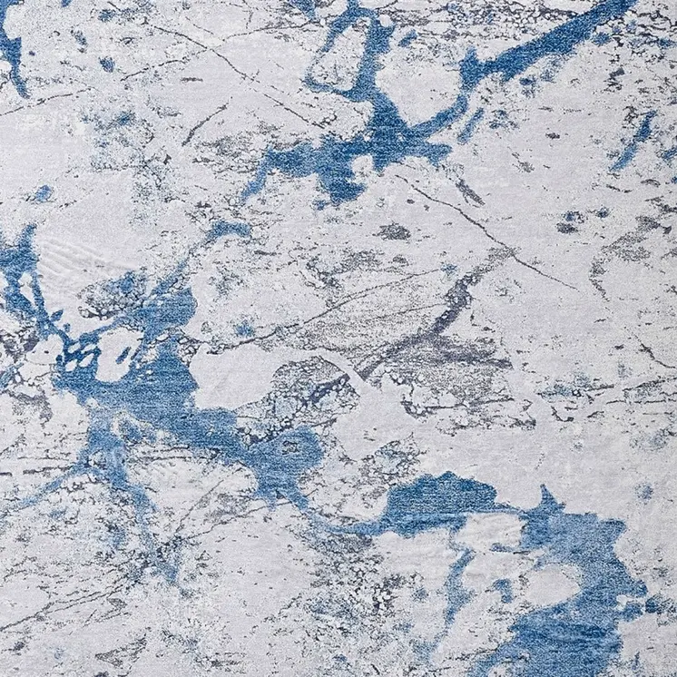 4' X 6' Blue and Silver Abstract Printed Washable Non Skid Area Rug
