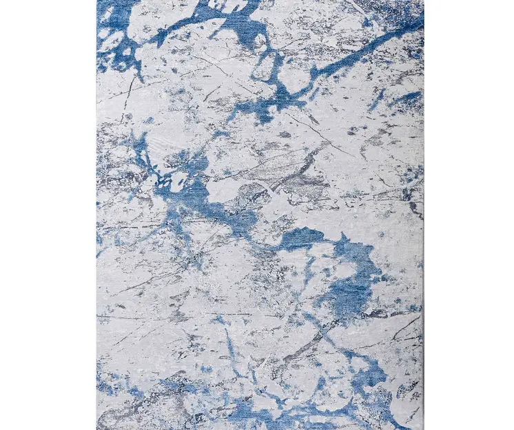 6' X 9' Blue and Silver Abstract Printed Washable Non Skid Area Rug
