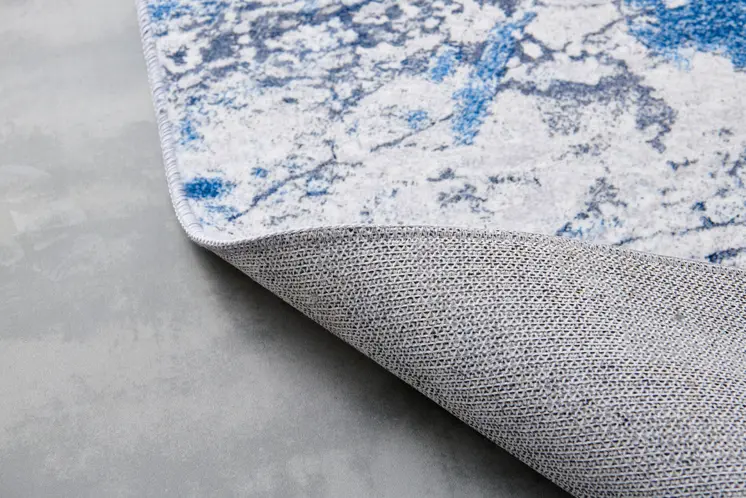 6' X 9' Blue and Silver Abstract Printed Washable Non Skid Area Rug