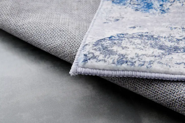 8' X 11' Blue and Silver Abstract Washable Non Skid Area Rug