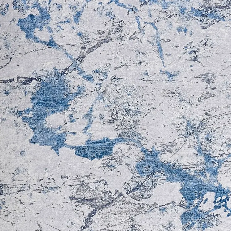 8' X 11' Blue and Silver Abstract Washable Non Skid Area Rug