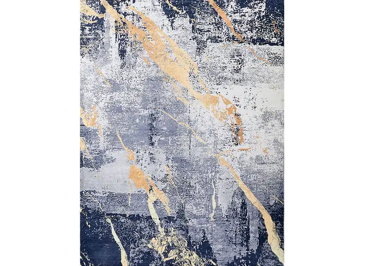 2' X 3' Blue and Yellow Abstract Shag Printed Washable Non Skid Area Rug