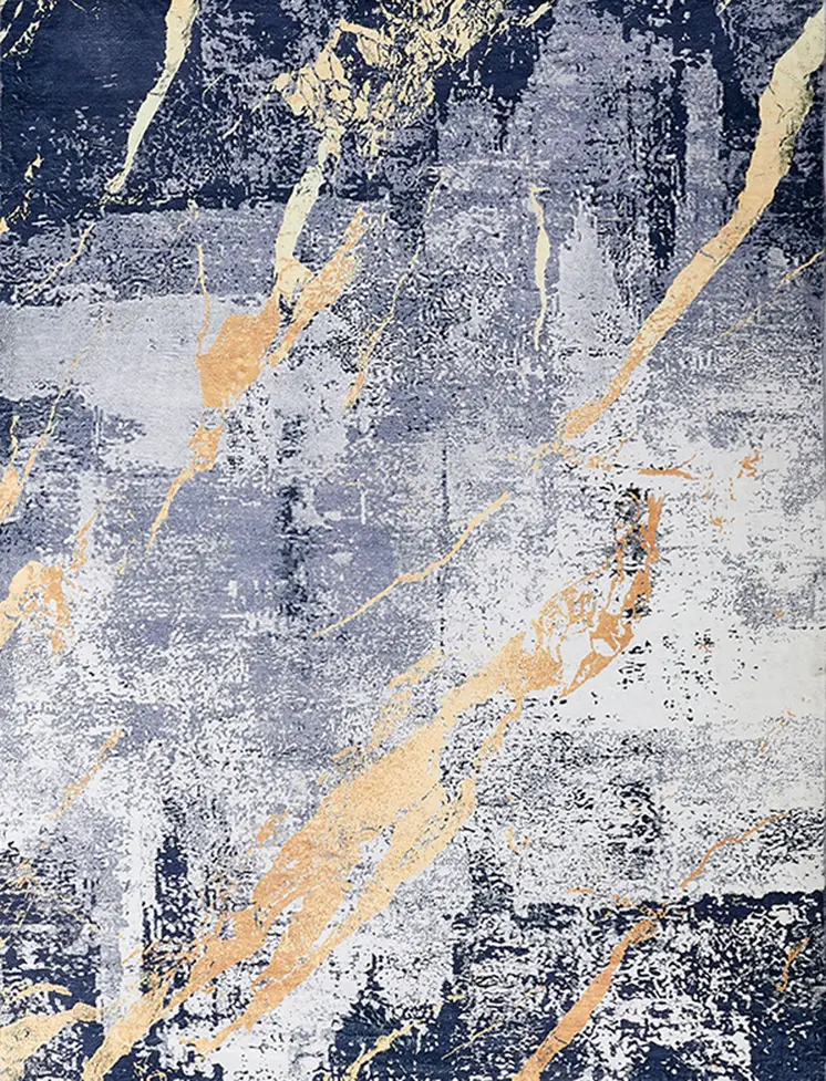 5' X 7' Blue and Yellow Abstract Shag Printed Washable Non Skid Area Rug