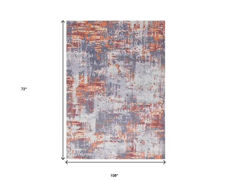 6' X 9' Gray and Brown Abstract Shag Printed Washable Non Skid Area Rug