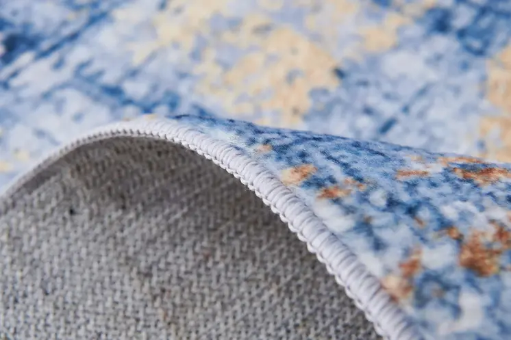 5' X 7' Blue And Gold Abstract Shag Washable Area Rug