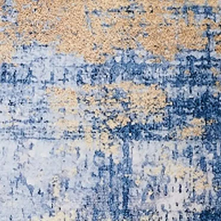 5' X 7' Blue And Gold Abstract Shag Washable Area Rug