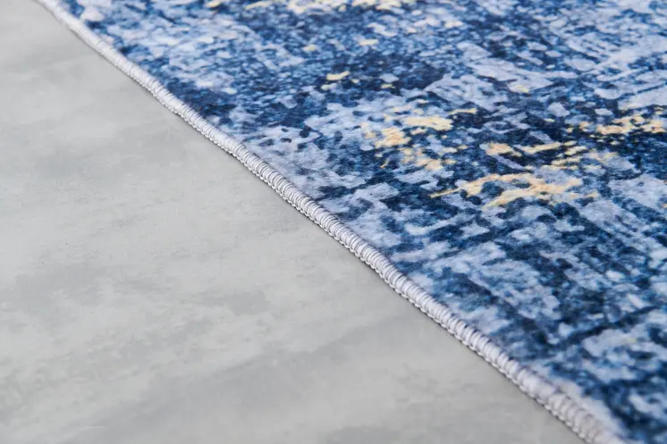 5' X 7' Blue And Gold Abstract Shag Washable Area Rug