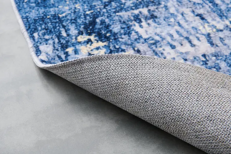 5' X 7' Blue And Gold Abstract Shag Washable Area Rug