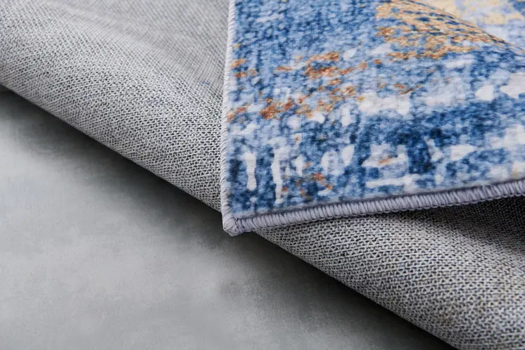 5' X 7' Blue And Gold Abstract Shag Washable Area Rug