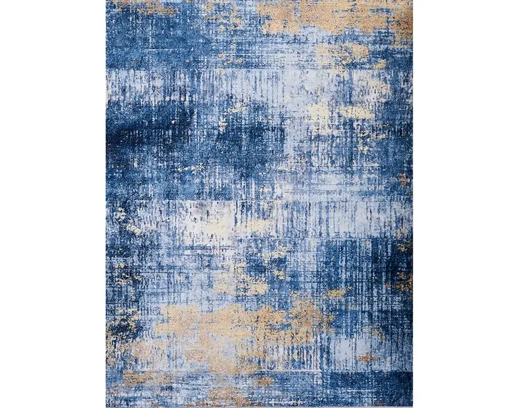 8' X 11' Blue and Gold Abstract Printed Washable Non Skid Area Rug
