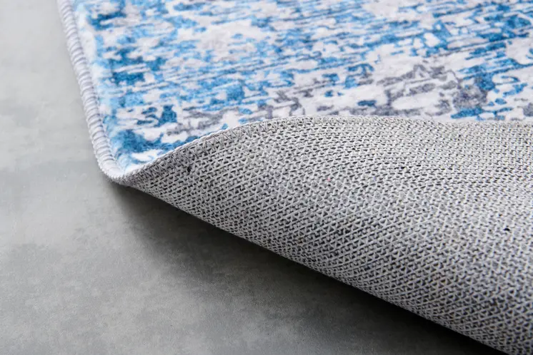 4' X 6' Gray and Blue Abstract Shag Printed Washable Non Skid Area Rug