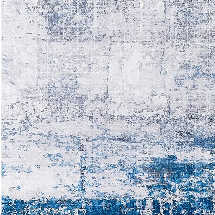 4' X 6' Gray and Blue Abstract Shag Printed Washable Non Skid Area Rug