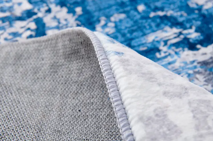 4' X 6' Gray and Blue Abstract Shag Printed Washable Non Skid Area Rug