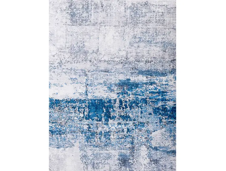 5' X 7' Gray and Blue Abstract Printed Washable Non Skid Area Rug