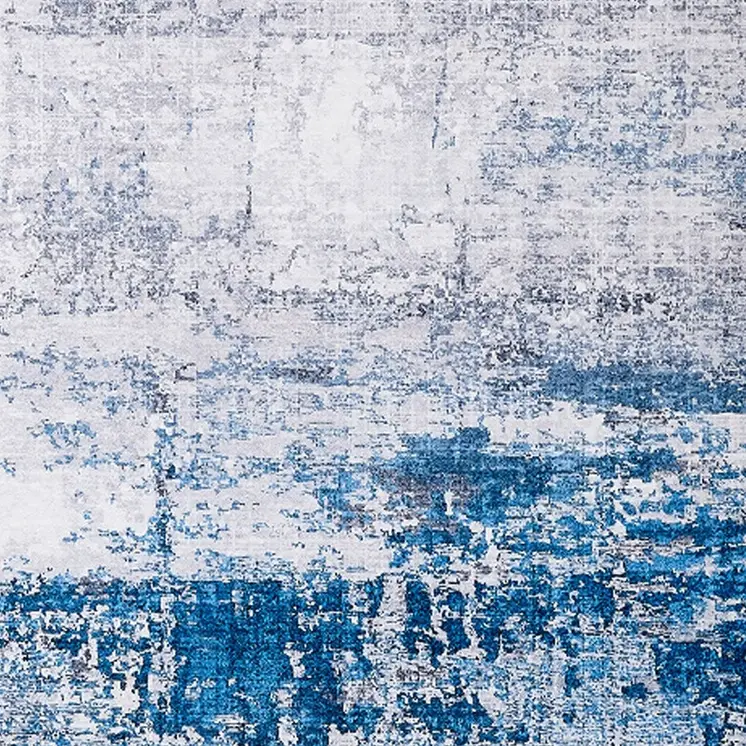 5' X 7' Gray and Blue Abstract Printed Washable Non Skid Area Rug