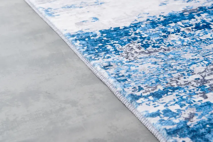 5' X 7' Gray and Blue Abstract Printed Washable Non Skid Area Rug