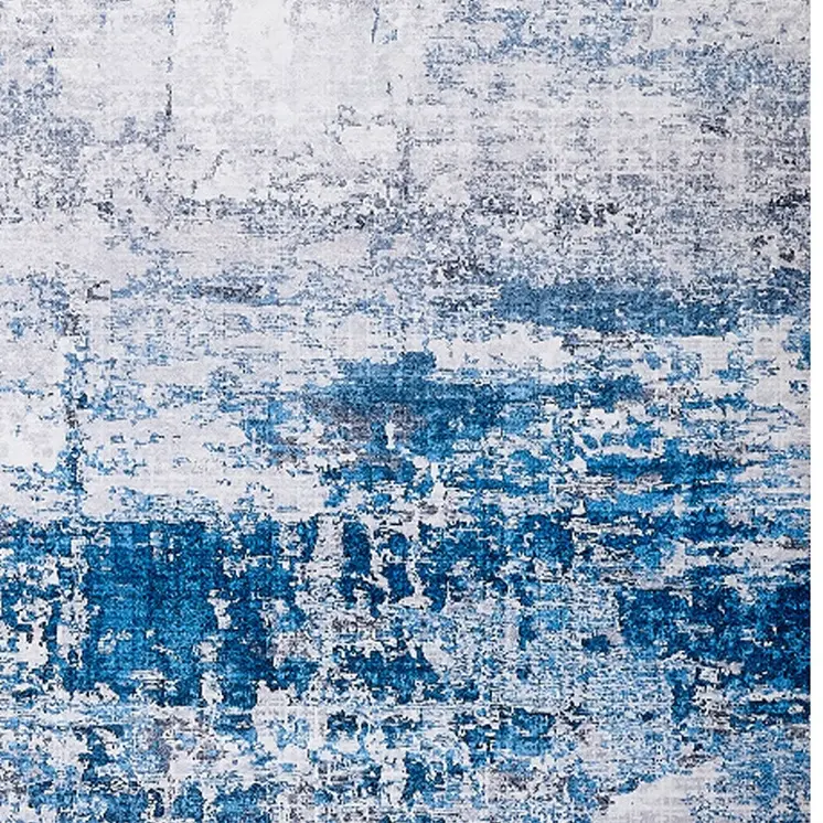 6' X 9' Gray and Blue Abstract Printed Washable Non Skid Area Rug