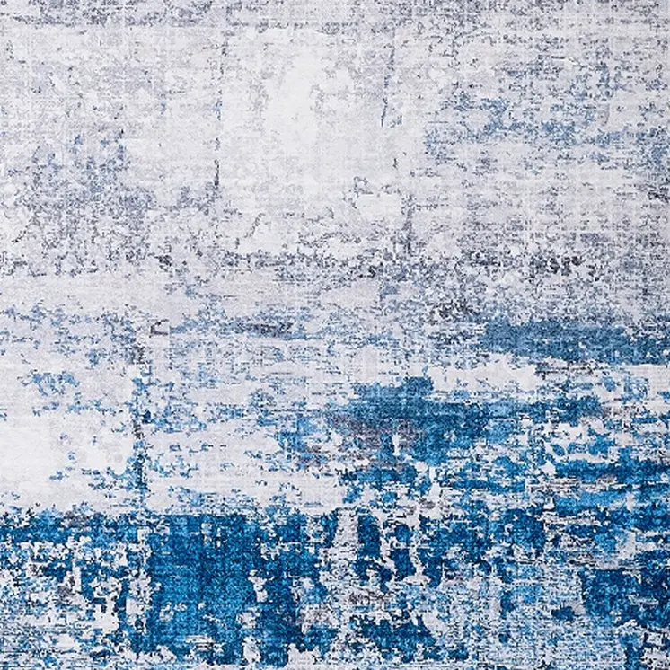8' X 11' Gray and Blue Abstract Shag Printed Washable Non Skid Area Rug