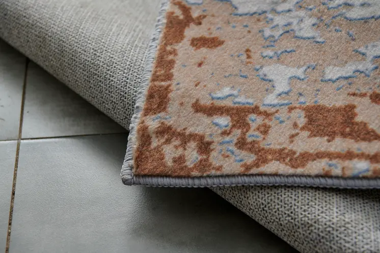 4' X 6' Gray and Brown Abstract Printed Washable Non Skid Area Rug