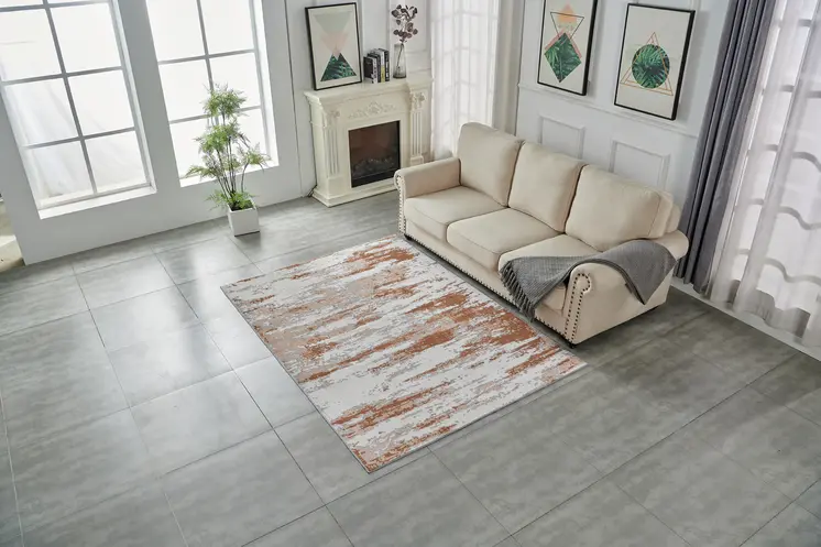 4' X 6' Gray and Brown Abstract Printed Washable Non Skid Area Rug