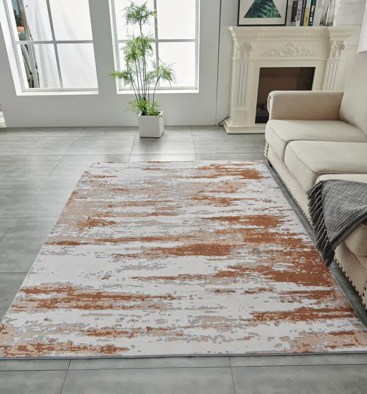 5' X 7' Gray and Brown Abstract Printed Washable Non Skid Area Rug