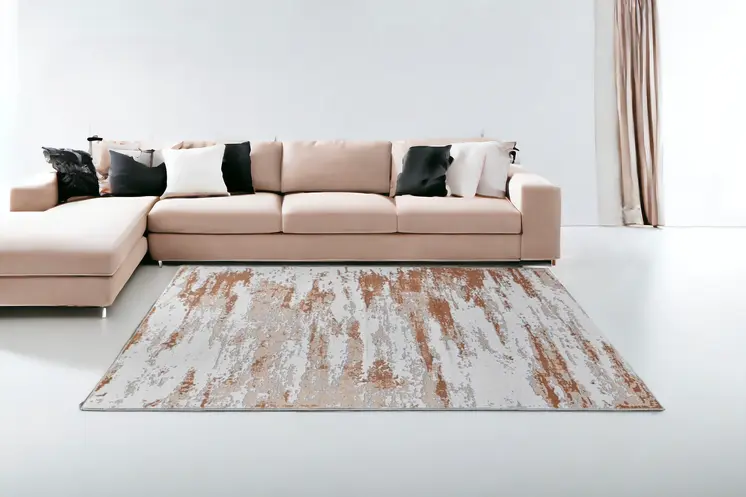 6' X 9' Gray and Brown Abstract Printed Washable Non Skid Area Rug