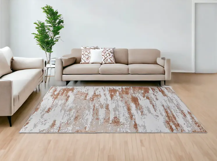 8' X 11' Gray and Brown Abstract Printed Washable Non Skid Area Rug