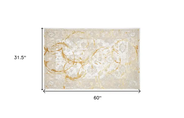 3' X 5' Beige and Gold Abstract Area Rug