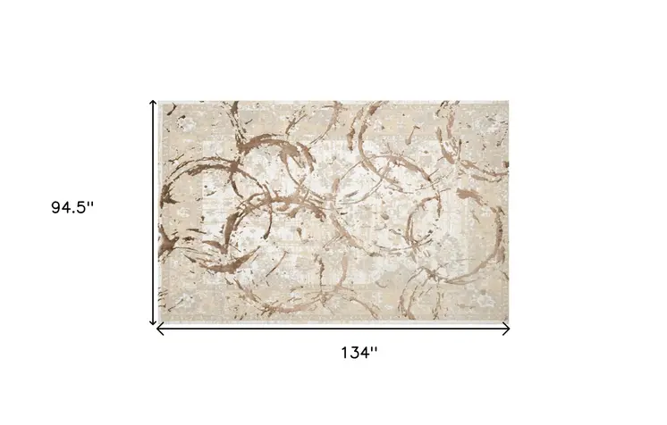 8' X 11' Beige and Gold Abstract Area Rug
